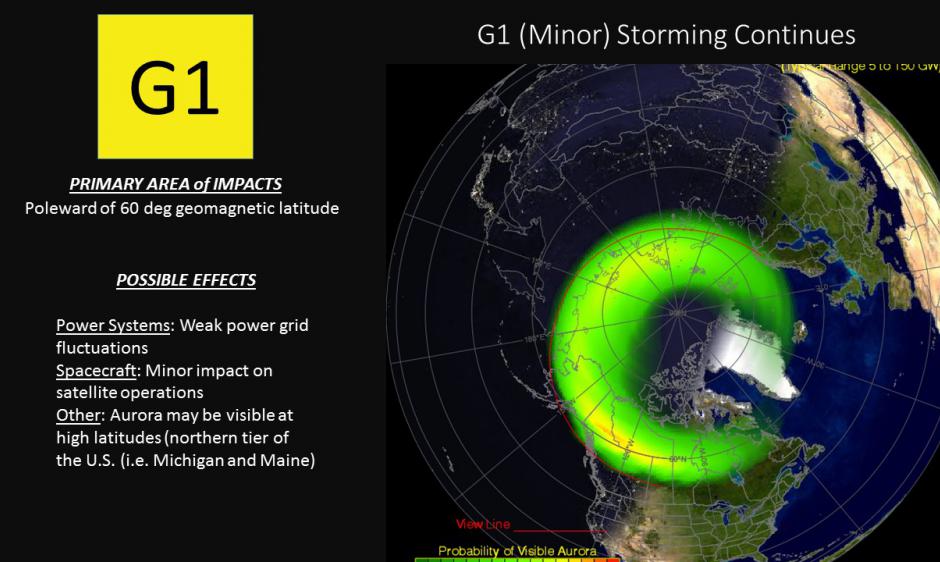G1 (Minor) storming conditions continue on 16 Feb 2016