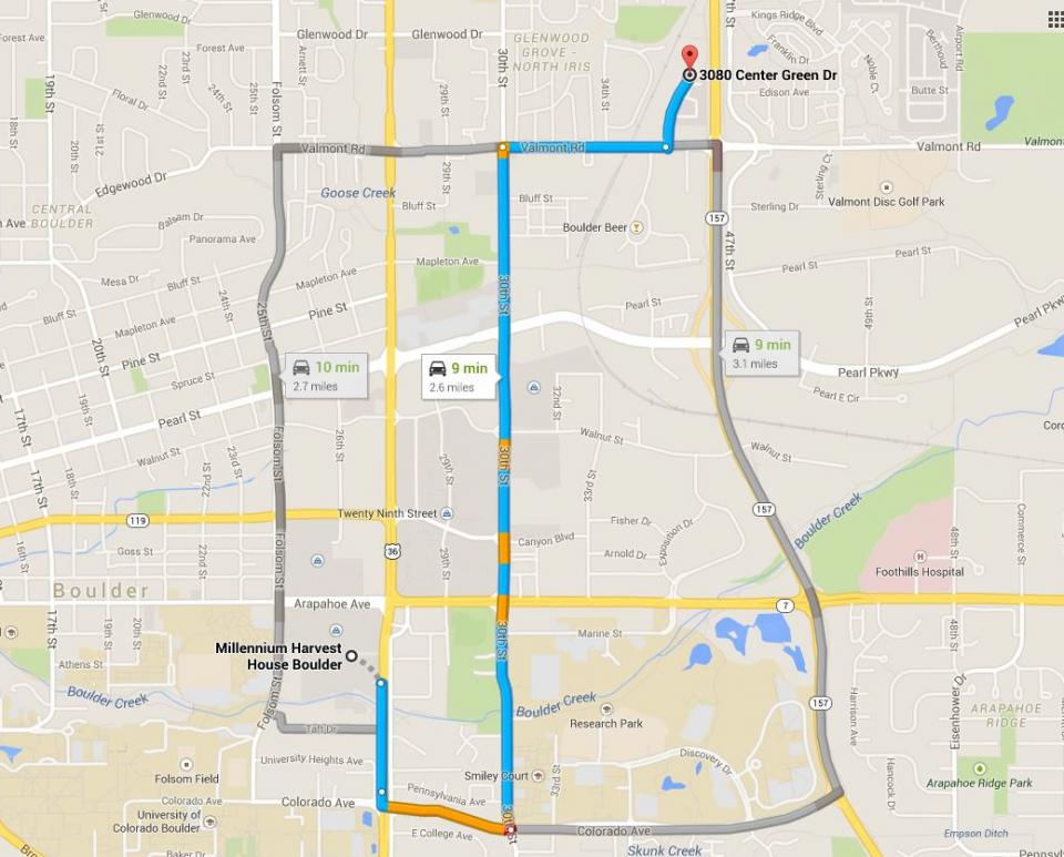 Directions from Millennium Hotel to UCAR Center Green