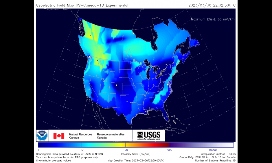 New Experimental US-Canada 1D geoelectric field map