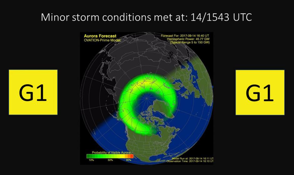 G1 (Minor) Geomagnetic Storm Conditions Observed