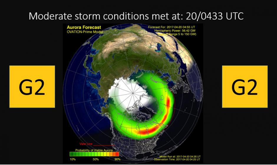 Ovation Auroral oval forecast/G2 Alert