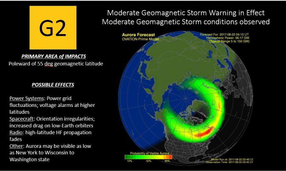 G2 Warning/Observed 22 Aug Aurora Forecast