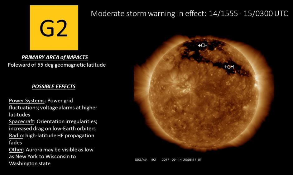 G2 (Moderate) Geomagnetic Storm Warning Issued/Conditions Observed