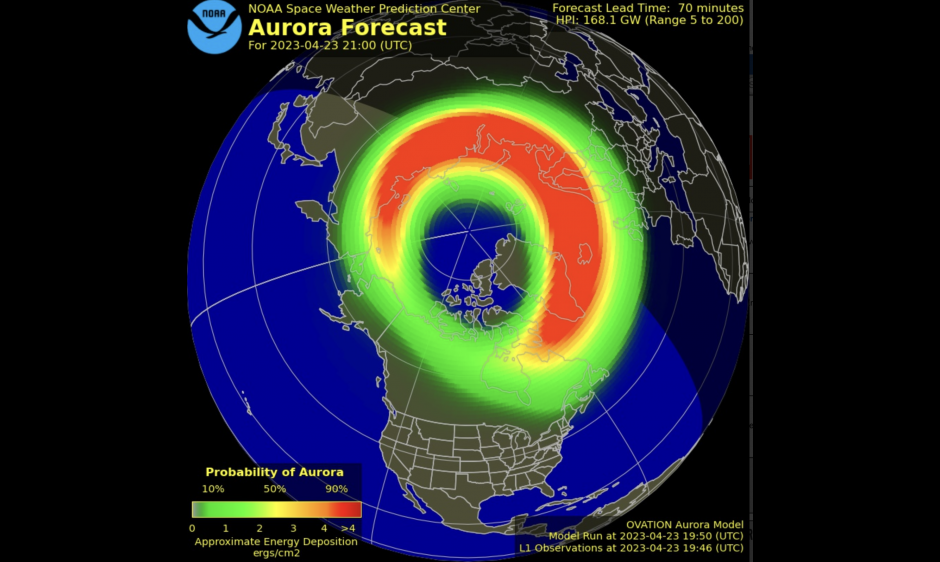 SWPC Ovation Auroral Model from April 23, 2023