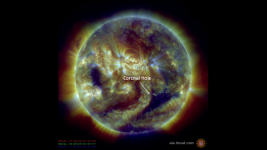 A coronal hole is now in a geoeffective position and G1-Minor geomagnetic storms commenced at 1935 UTC (3:35pm ET) on this 4th of July