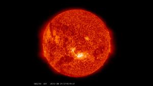 SDO/AIA 304 snapshot of the flare provided by the Solar Dynamics Observatory spacecraft.