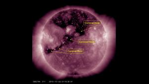 SDO/AIA satellite imagery indentifying coronal holes