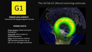 G1 (Minor) storming conditions continue on 16 Feb 2016