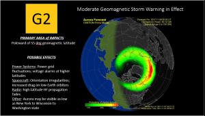 G2 Moderate storm warning/Ovation aurora oval