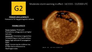G2 (Moderate) Geomagnetic Storm Warning Issued/Conditions Observed