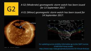 G2 Watch issued for 13 September; G1 Watch issued for 14 September