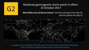 G2- Moderate geomagnetic storm watch issued for 25 Oct 2017.