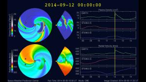 a model depiction of a CME expected to arrive at Earth on 12 September